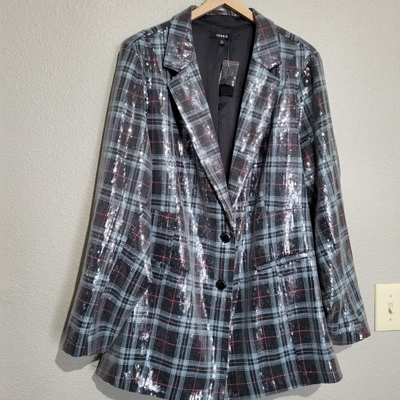 Torrid Gray Plaid Sequin Blazer - Picture 2 of 9
